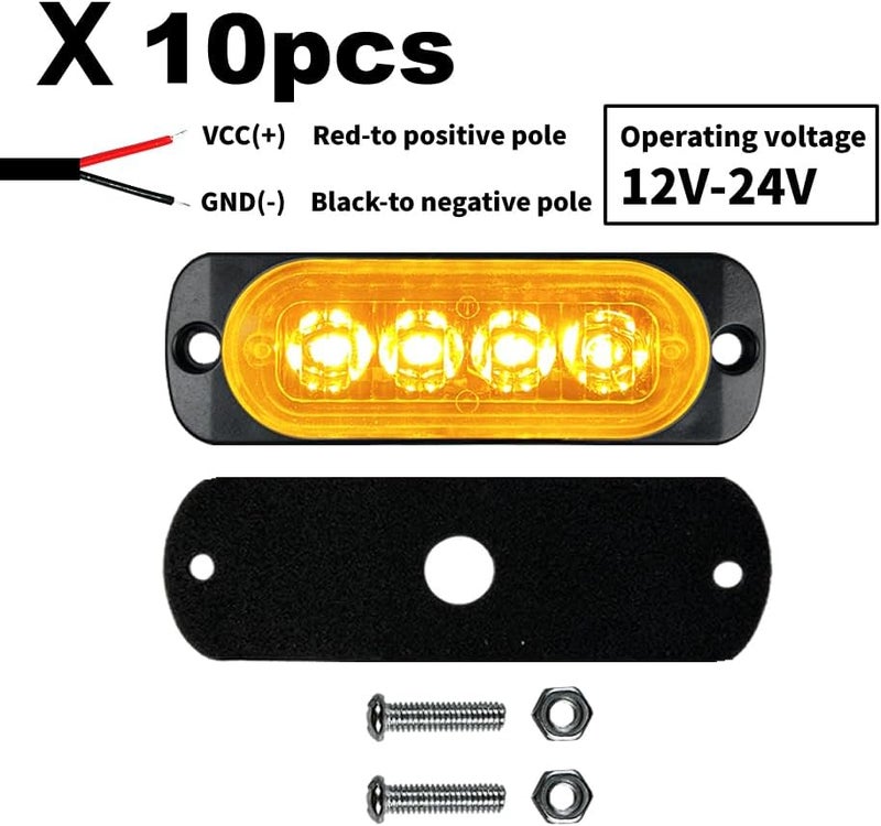 ALLLLC 10pcs 12-24V Long-distance warning Led Trailer Light,Amber Red White LED Stop Turn Tail License Brake Running Light Lamp for Trailers Boat Trailer Truck Marine Camper RV Snowmobile (Amber) - Image 5